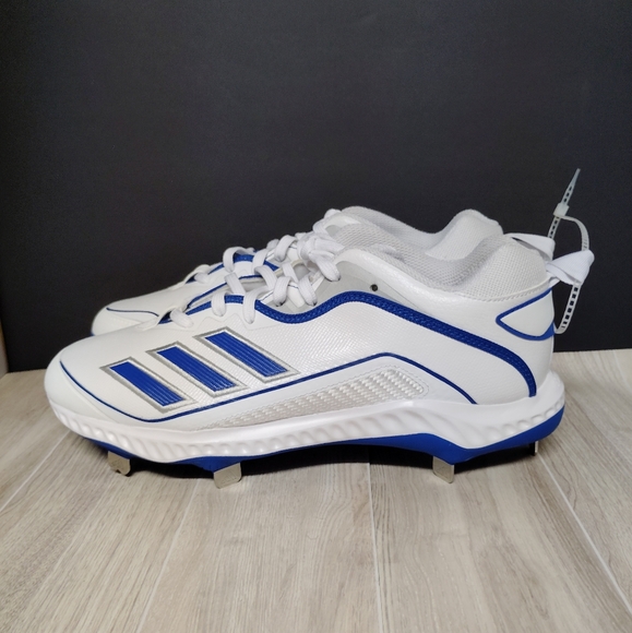 Adidas Athletic Sports Baseball Cleats White and Blue Sports Shoes - Picture 1 of 8